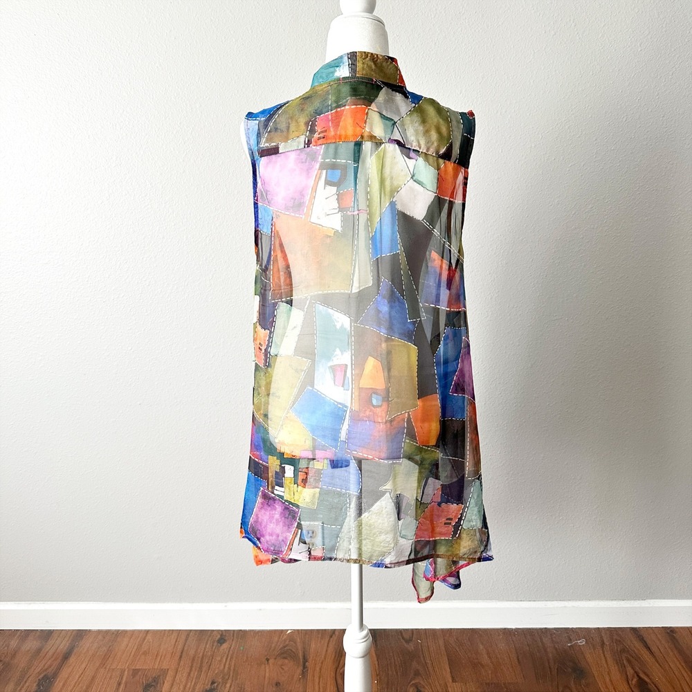 Feratelli Sheer Abstract Patchwork Print Sleevele… - image 11